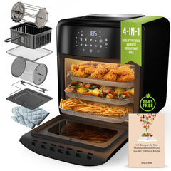STILLSTERN Airfryer 12L - Mini-oven, automatische deur, grillspit en grillmandje, 1800W