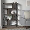 MIADOMODO® Boekenkast - met 4 niveaus, 79x30x155cm, stalen frame, industrieel design, 4 verspringende scheidingswanden, MDF, vintage bruin/zwart - staand rek, wandrek, hoge plank, kantoorplank,