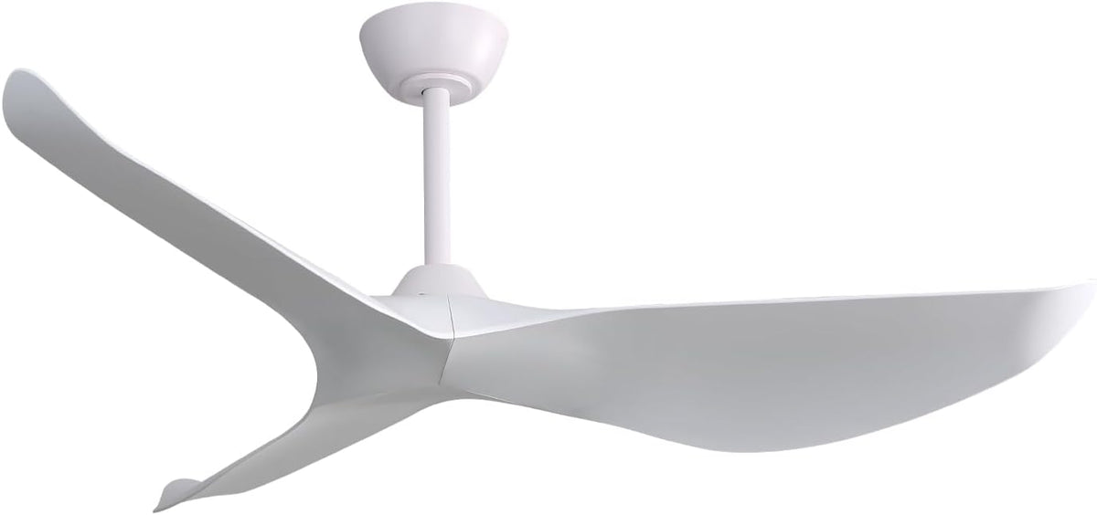 Sofucor Plafondventilator 132cm, met 3 ABS-bladen, zonder verlichting, inclusief afstandsbediening, ultrastille, omkeerbare DC-motor, 6 snelheden voor binnen en buiten, witte verlengstang en natuurlijke kleur (wit).