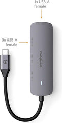 Nedis USB-Hub - 1x USB-C - 4x USB A Female - 4-Poorts poort(en) - USB 3.2 Gen 1 - USB Gevoed - 5 Gbps