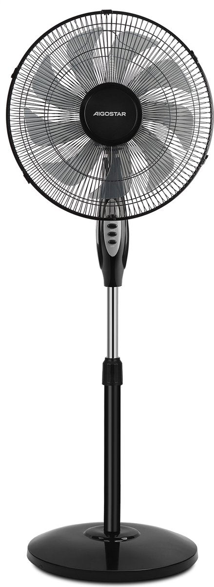 Aigostar Statiefventilator - Ventilator Staand - Verstelbaar - 60W - Zwart •