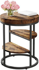 TRIBESIGNS - Bijzettafel Ronde - Vintage - Industrieel Design - Nachtkastje met 3 Planken - Bruin - Diameter 50 cm