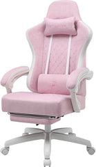 GTPLAYER - Gamingstoel Ergonomisch - Met Veerzitkussen en Voetensteun - Roze-wit