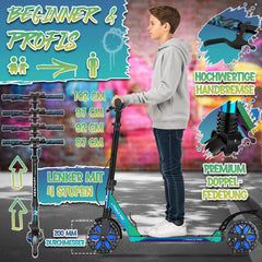 RE:SPORT® City Scooter voor kinderen en volwassenen met LED-verlichting, bel en draagriem | Step met handrem en dubbele vering | In hoogte verstelbare en opvouwbare step