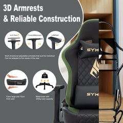 Ergonomische Bureaustoel -  Office Chair - Gamestoel - Volwassenen - Zwart/Groen - SYMINO