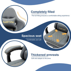 Ergonomische Bureaustoel -  Office Chair - Gamestoel - Volwassenen - Grijs - ANDYOU