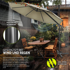 tillvex® Premium Aluminium Parasol Ø300 cm Bruin + Hoes & Windbescherming | Zweefparasol, 6-voudig verstelbaar met slinger | Tuinparasol, 360° draaibaar, kantelbaar | Parasol met slinger, UV50+, Groot, Waterdicht
