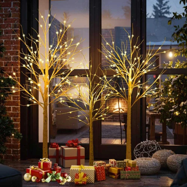 Costway Set decoratieve verlichte berkenbomen 120/150/180cm met LED-verlichting