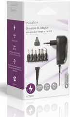 Nedis Universele AC-Stroomadapter - 12 W - 3 / 4.5 / 5 / 6 / 7.5 / 9 / 12 V DC - 1.80 m - 2.0 A - 6 plug(s) - Zwart