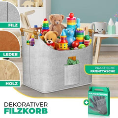 KESSER® Brandhoutmand 90 liter | Brandhouttas extra dik vilt | opvouwbare brandhoutmand met versterkte houten handgrepen | opbergmand voor hout, krant of brandhout | incl. werkhandschoenen