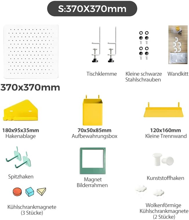 Flexispot Gereedschapswand metalen gatenwand, gatenplaat metaal, met dikte ca. 1,2 mm, gatenwand voor werkplaatsen en werkbanken, desktopgeheugen, knutsel- en decoratieve artikelen (klein: 37x37cm wit)