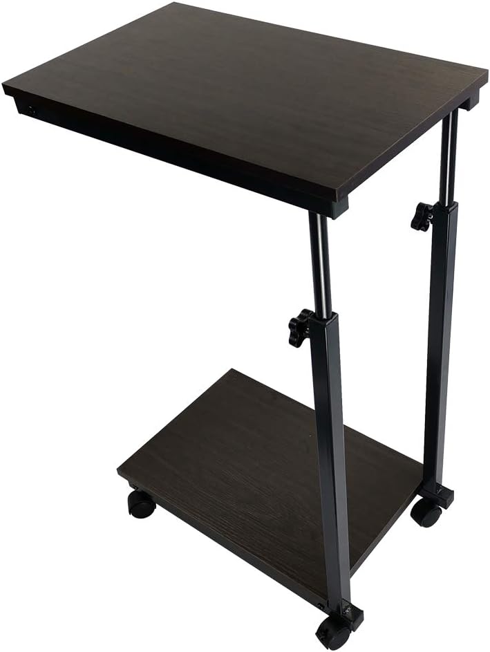 KKTONER Sofa tafel bijzettafel boven bed glijbaan hoogte verstelbare houten laptop bank mobiele eettafel snack eindtafel met wielen walnoot kleur (walnoot)