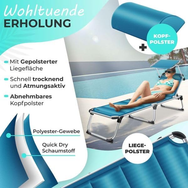 Ligbed - Ligstoel - Zonnebed - Opvouwbaar - Blauw - KESSER®
