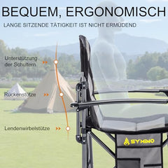Symino opvouwbare campingstoel, maximaal 150 kg draagvermogen, met armleuningen - Opvouwbare stoel voor tuin/vissen/buitengebruik, Grijs
