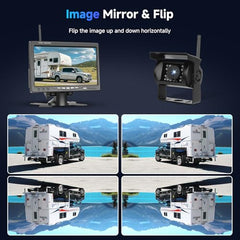 1080P HD draadloze achteruitrijcameraset, 7 inch LCD-monitor met 2 achteruitrijcamera's voor aanhangers, campers, vrachtwagens, auto's en bussen, doe-het-zelfrichtlijnen, IP68 waterdicht, nachtzicht, BSD, 12-36 V (A4008)
