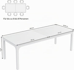 Tribesigns Eettafel, industriële keukentafel voor 6 - 8 personen, 200 x 70 x 75 cm, rechthoekige eettafel met robuuste metalen poten, voor eetkamer, keuken, woonkamer, wit