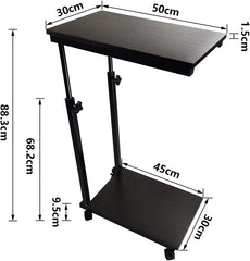 KKTONER Sofa tafel bijzettafel boven bed glijbaan hoogte verstelbare houten laptop bank mobiele eettafel snack eindtafel met wielen walnoot kleur (walnoot)
