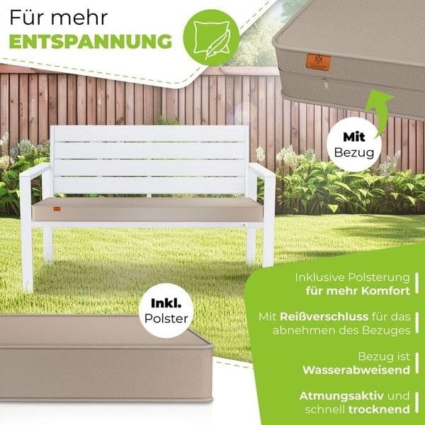 KESSER® Tuinbank met kussen - Zitbank - Weerbestendig - Wit •
