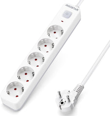 Aigostar Stekkerdoos, stekkerdoos met 5 stopcontacten met schakelaar, 5 m kabel, wit