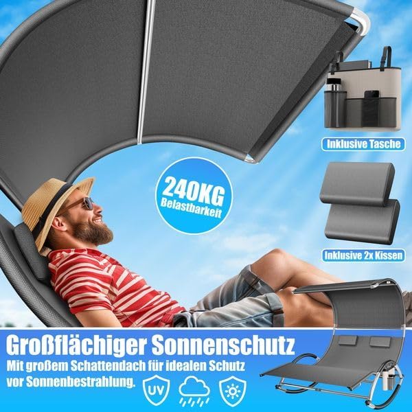 KESSER® Ligbed met zonnedak - Schommelstoel - Antraciet •