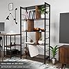 MIADOMODO® Boekenkast - met 4 niveaus, 79x30x155cm, stalen frame, industrieel design, 4 verspringende scheidingswanden, MDF, vintage bruin/zwart - staand rek, wandrek, hoge plank, kantoorplank,
