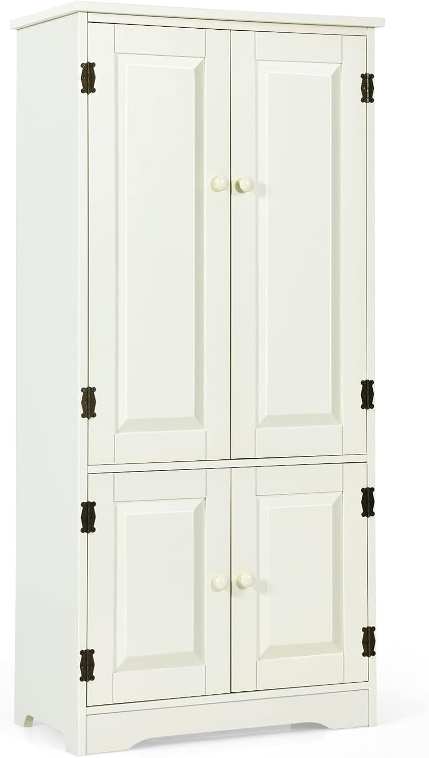 COSTWAY Vintage multifunctionele kast, gangkast met verstelbare plank, badkamerkast, houten linnenkast, opbergkast in landelijke stijl voor keuken woonkamer slaapkamer (wit)