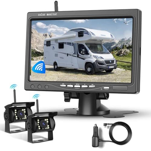 1080P HD draadloze achteruitrijcameraset, 7 inch LCD-monitor met 2 achteruitrijcamera's voor aanhangers, campers, vrachtwagens, auto's en bussen, doe-het-zelfrichtlijnen, IP68 waterdicht, nachtzicht, BSD, 12-36 V (A4008)