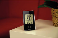 Alecto WS-150 Digitale Indoor Outdoor Thermometer - Slaat maximum- en laagste waarden - Datum en tijd - Wekker met sluimerfunctie - Zwart