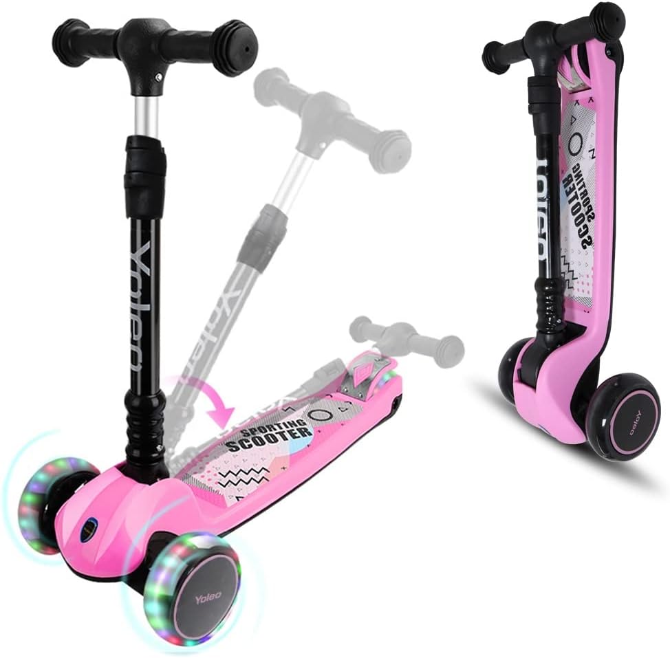 Kinderstep - 3 wielen - Kinder step jongens - LED Wielen - Verstelbaar - Roze - YOLEO