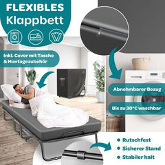 KESSER® Opklapbed, logeerbed, inclusief matras van traagschuim & wieltjes, opvouwbaar reisbed met metalen frame, belastbaar tot 250 kg, metalen bed met schuimrubberen matras & cover, anthrazit