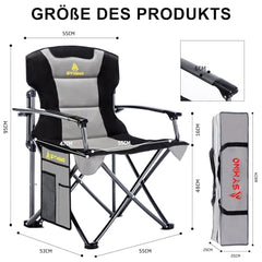 Symino opvouwbare campingstoel, maximaal 150 kg draagvermogen, met armleuningen - Opvouwbare stoel voor tuin/vissen/buitengebruik, Grijs