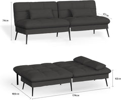 COMHOMA Futon Slaapbank met slaapfunctie, overtrek voor slaapbank, slaapbank, slaapbank, slaapbank, 3-zitsbank, met verstelbare rugleuning van stof, zwart