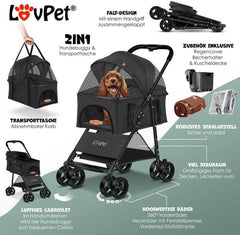 LOVPET® Hondenbuggy 2in1 Huisdieren - Wandelwagen - Zwart