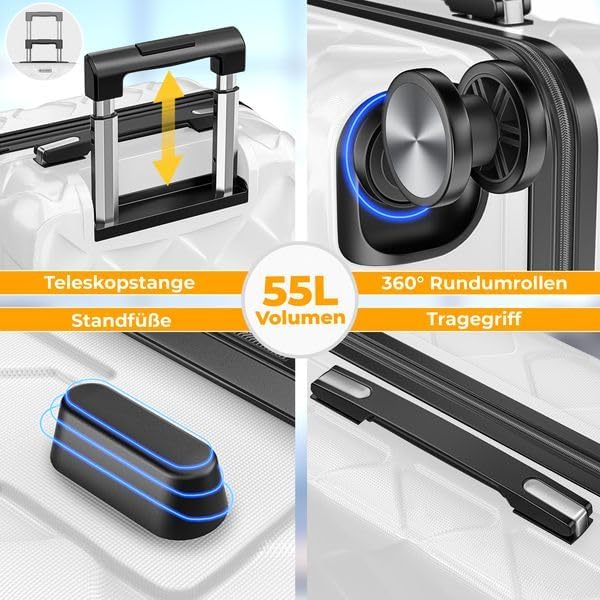 KESSER® Reiskoffer, koffer, handbagage, ABS, hardshellkoffer met cijferslot, kofferweegschaal en reisportemonnee, 360° wielen, rolkoffer voor business en reizen, trolley met telescoopstang
