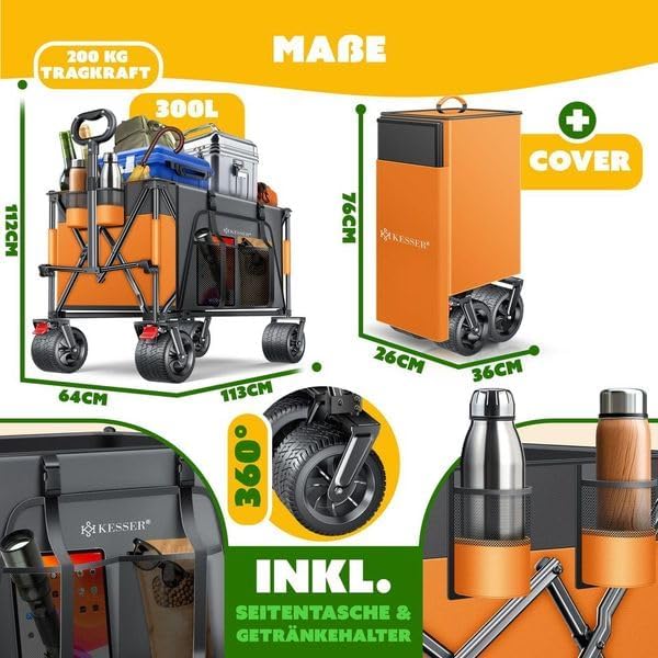 KESSER® Bolderkar - Opvouwbaar - Bolderwagen - Oranje