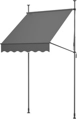 Klemluifel met handslinger, 150 cm, bereid, handmatig in hoogte verstelbaar, balkonluifel zonder boren, uv-bescherming, zonwering, waterdicht, voor buiten, terras, balkon, tuin, antraciet