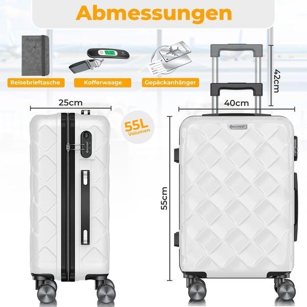 KESSER® Reiskoffer, koffer, handbagage, ABS, hardshellkoffer met cijferslot, kofferweegschaal en reisportemonnee, 360° wielen, rolkoffer voor business en reizen, trolley met telescoopstang