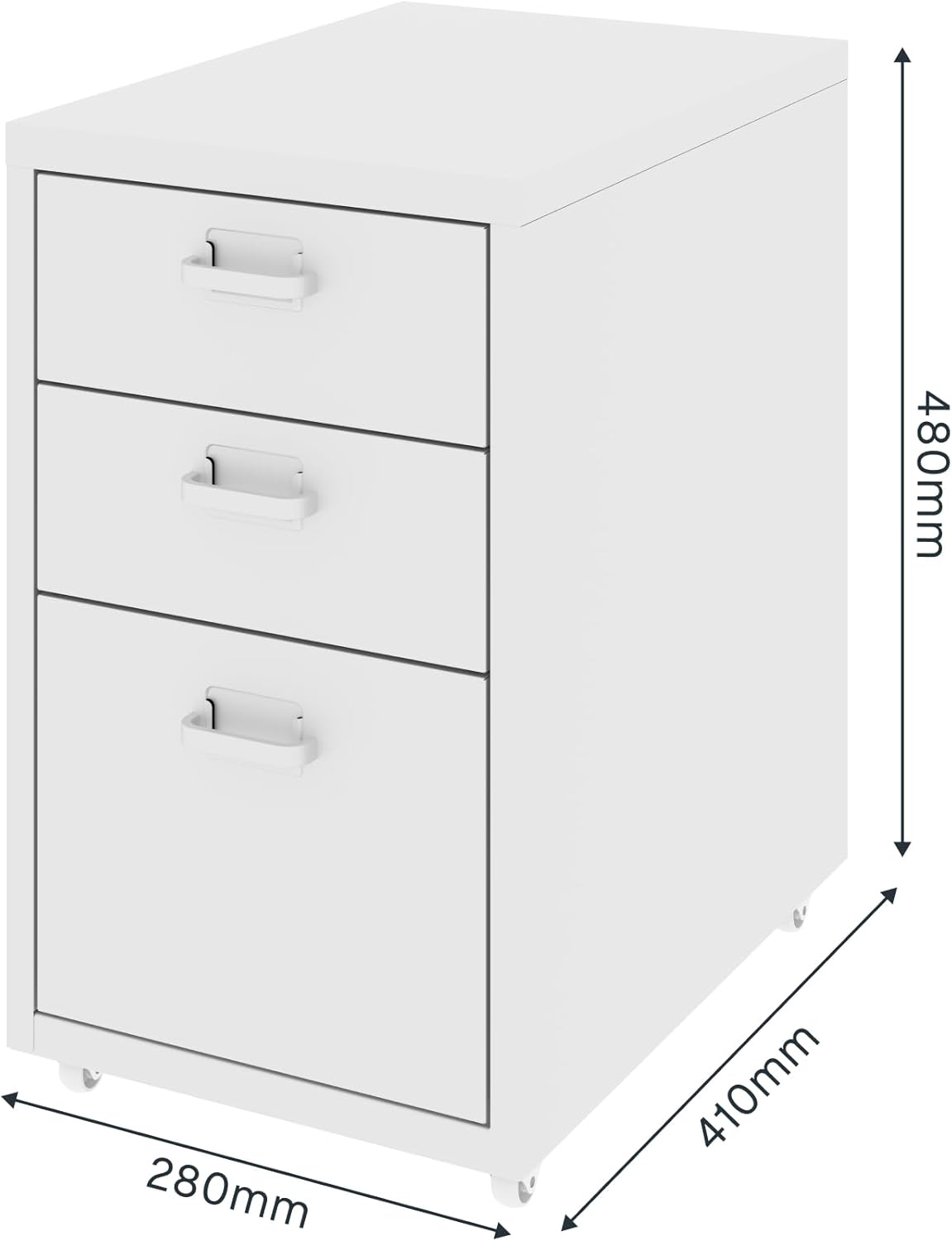 FLEXISPOT Rollcontainer, kantoorkast met 3 laden, archiefkast, metalen kast, commode met wielen, bureau, onderkast voor thuis en kantoor, wit