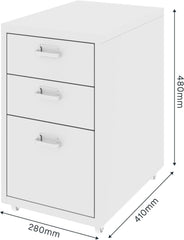 FLEXISPOT Rollcontainer, kantoorkast met 3 laden, archiefkast, metalen kast, commode met wielen, bureau, onderkast voor thuis en kantoor, wit