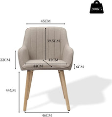 HMLuxury 2 eetkamerstoelen met armleuningen, stoffen bekleding en massief houten poten in lichtbeige/bruin – Ergonomische stoelen voor de eetkamer, kantoor of woonkamer, snel te monteren