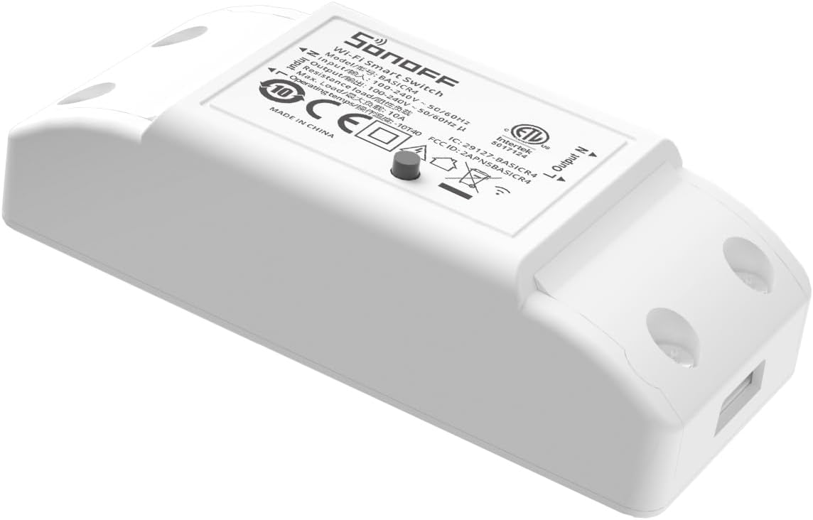 SONOFF BASICR4 Slimme wifi-lichtschakelaar, intelligente draadloze wifi-lichtschakelaar, 10 A/2400 W, oververhittingsbeveiligingsfunctie, compatibel met Alexa en Google Home