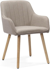 HMLuxury 2 eetkamerstoelen met armleuningen, stoffen bekleding en massief houten poten in lichtbeige/bruin – Ergonomische stoelen voor de eetkamer, kantoor of woonkamer, snel te monteren