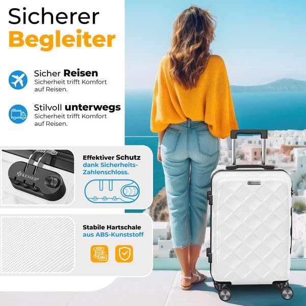 KESSER® Reiskoffer, koffer, handbagage, ABS, hardshellkoffer met cijferslot, kofferweegschaal en reisportemonnee, 360° wielen, rolkoffer voor business en reizen, trolley met telescoopstang