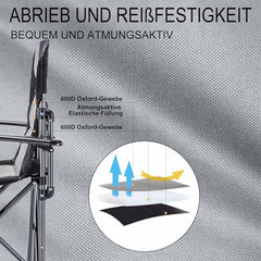 Symino opvouwbare campingstoel, maximaal 150 kg draagvermogen, met armleuningen - Opvouwbare stoel voor tuin/vissen/buitengebruik, Grijs