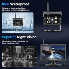 1080P HD draadloze achteruitrijcameraset, 7 inch LCD-monitor met 2 achteruitrijcamera's voor aanhangers, campers, vrachtwagens, auto's en bussen, doe-het-zelfrichtlijnen, IP68 waterdicht, nachtzicht, BSD, 12-36 V (A4008)