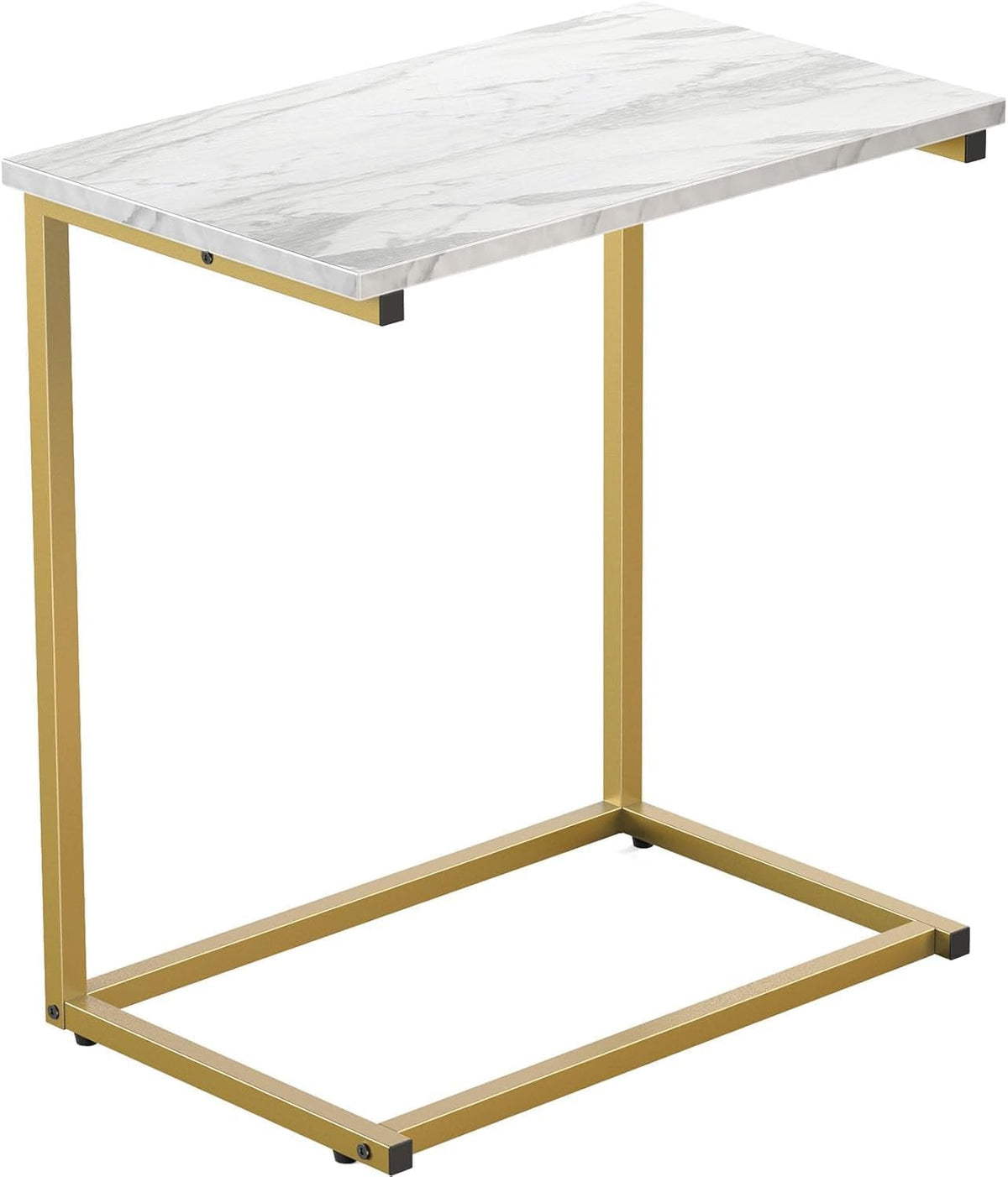 Pipishell C-vormige bijzettafel 68,5 cm hoog, bijzettafel met modern marmeren houten blad, geschikt om onder de bank te schuiven, C-vormige bijzettafel voor naast de bank in de woonkamer