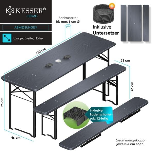 KESSER® Biertafel - Picknicktafel - Opvouwbaar - Antraciet •