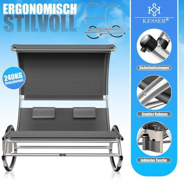 KESSER® Ligbed met zonnedak - Schommelstoel - Antraciet •