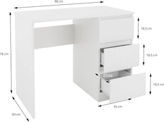 Bureau met lades - Bureautafel - Computertafel - 90x76x50 cm - Wit - ML-Design