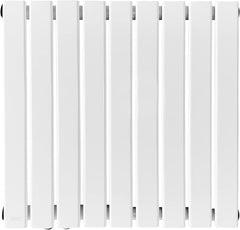 Aquamarin® Radiator - horizontaal, plat, 600x641x52 mm, enkele laag, 1/2 inch, 9 segmenten, staal, wit - badkamerradiator handdoekhouder, design platte radiator, verwarming, badkamer, badkamer